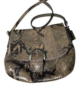 Coach Snake Embossed Leather Crossbody Bag With Adjustable Strap & Buckle Accent